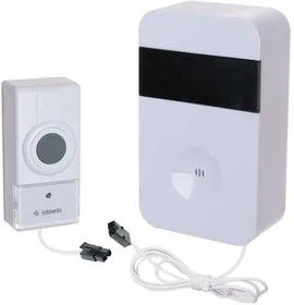 Звонок проводной полиф. 15 мелодий 1 кноп. IP44 бел. (кнопка соединяется кабелем 2м с базой) Космос KOC_AG513C