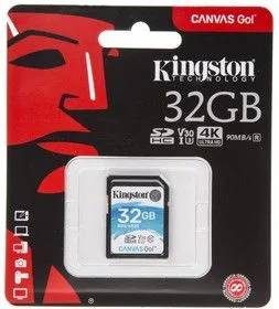 Карта памяти SDHC UHS-I KINGSTON Canvas Go 32 ГБ, 90 МБ/с, Class 10, SDG/32GB, 1 шт.