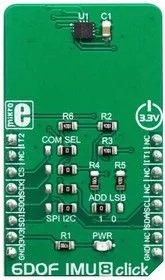 MIKROE-3447, Add-On Board, 6DOF IMU 8 Click Board, ISM330DLC IMU, MikroBUS Connector