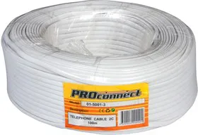 01-5001-3, Телефонный кабель ШТЛП 2 жилы CCA, белый, бухта 100 м