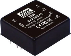DKA30B-15, DC/DC преобразователь, 30Вт, вход 18-36В, выход 15В,-15В/1А, -1А