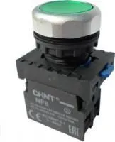 NP8-10BND/3 110-230VAC, Кнопка без фиксации зеленая с подсветкой OFF-(ON)