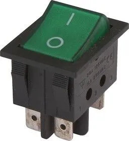 RS-201-6C3 (зелёный), Переключатель ON-OFF (16A 250VAC) DPST 4P