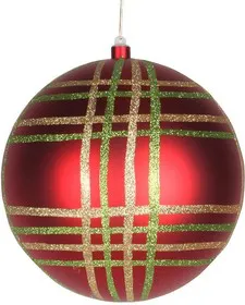 502-262, Елочная фигура Шар в клетку 25 см, цвет красный мульти