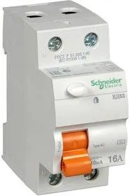 Выключатель дифференциального тока (УЗО) 2п 16А 10мА тип AC ВД63 Домовой SchE 11454