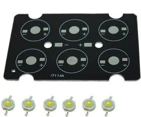 S-6x1WW, Набор, плата алюминиевая + 6 теплых белых светодиодов1 Вт Emitter