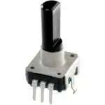 PEC12R-4125F-S0012, Энкодер PEC12, 12 щелчков, 12 импульсов, пластмассовый вал с лыской 25мм, горизонтальные выводы, 10мА, питание 5В