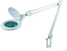 31-0403(31-0413), Лупа на струбцине круглая настольная 5Х с подсветкой LED (светодиодная), белая
