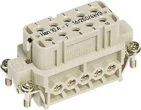 09200102814, Разъем для тяжелых условий, Han A Series, Insert, 10 Contacts, 10A, Гнездо, Винтовое Гнездо