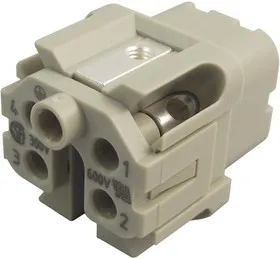 09 20 004 2711, Разъем для тяжелых условий, Серия Han A, Insert, 4 Contacts, 3A, Гнездо, Винтовое Гнездо