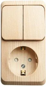 Блок ОП Этюд (1-м розетка с заземл. защ. шторки + 2-кл. выкл.) сосна SchE BPA16-202D