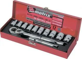 13526, Набор торцевых головок, 1/2, головки 10 - 24 мм, с трещот. ключом, 12 предм.