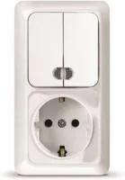 Блок ОП Олимп 2-кл. вык. с подсветкой + роз. с заземл. верт. бел. UNIVersal О0041