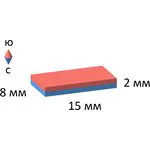 Неодимовый магнит прямоугольник 15х8х2мм, 10шт, Forceberg
