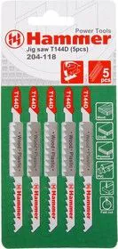 Пилка для лобзика Hammer Flex 204-116 JG WD-PL T111C мягк.дерпл., 74мм, шаг 3.0, HCS, 5шт.