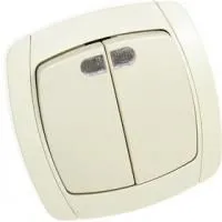 SV-54235-B, Выключател 2-клавишный, с подсветкой, слоновая кость 10 А/~250 В