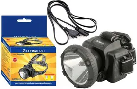 Фонарь налобный аккумуляторный LED 5366 (220В LED 2 режима, черн.) Ultraflash 11649
