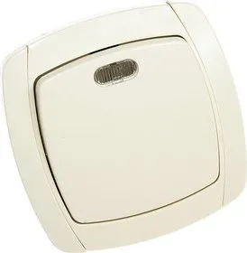 SV-54238-B, Выключател 1-клавишный проходной с подсветкой, слоновая кость 10 А/~250 В