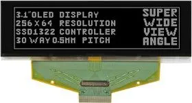 MCOT256064B1A-WM, Графический OLED дисплей, 256 x 64 пикселей, Белый на Черном, 5В, Параллельный, Последовательный