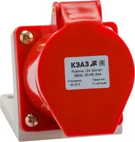 Розетка 124 32А 380В AC 3P+PE 6ч для монтажа на поверхность IP44 КЭАЗ 222756