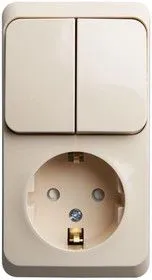 Блок ОП Этюд (1-м розетка с зазем. защ. шторки + 2-кл. выкл.) крем. SchE BPA16-202K