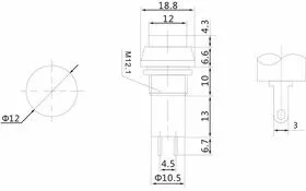 36-3030-1, Выключатель-кнопка 250V 1А (2с) ON-OFF красная (PBS-11А) Индивидуальная упаковка 1 шт