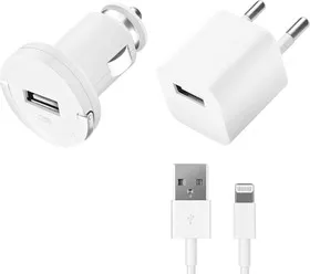 11102, Зарядное устройство Deppa Набор: АЗУ+СЗУ 1.2А, дата-кабель 8-pin для Apple, белый, Ultra, Deppa