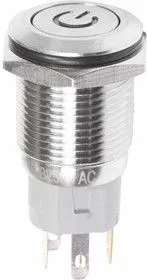 36-3243, Кнопка антивандальная 16 250В Б/Фикс (5с) (ON)-OFF плоская подсв/красная POWER