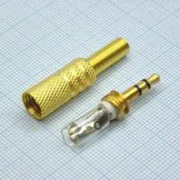 TRS 3.5 (mini jack) штекер металл gold, Стерео штырь
