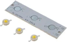 S3x1WW, Набор, плата алюминиевая + 3 теплых белых светодиодов1 Вт Emitter