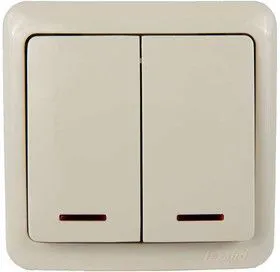 Выключатель 2-кл. ОП VIOLA 10А IP20 с подсветкой крем. LEZARD 751-0300-112
